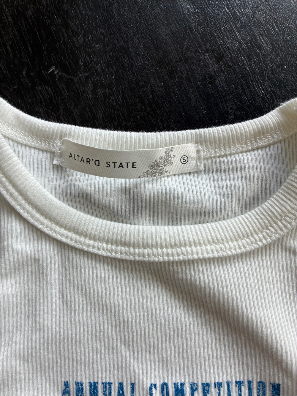 Altar'd State Ivory Ribbed Short Sleeve Tee - Subtle Graphic